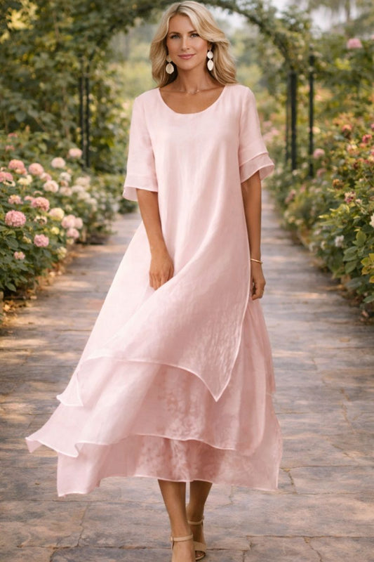 Women's Striped Midi Dress with Elegant Draped Silhouette