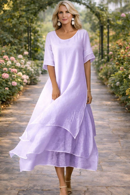 Women's Striped Midi Dress with Elegant Draped Silhouette