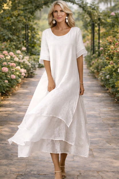 Women's Striped Midi Dress with Elegant Draped Silhouette