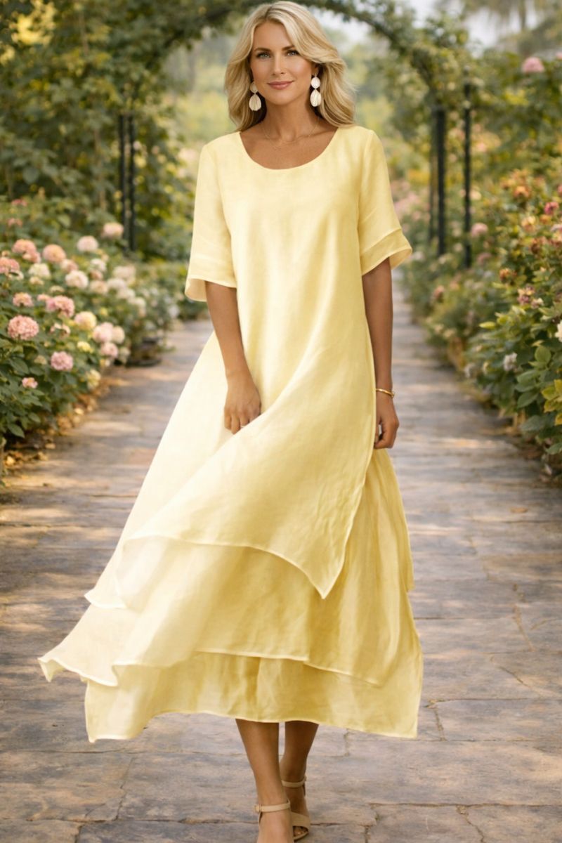Women's Striped Midi Dress with Elegant Draped Silhouette