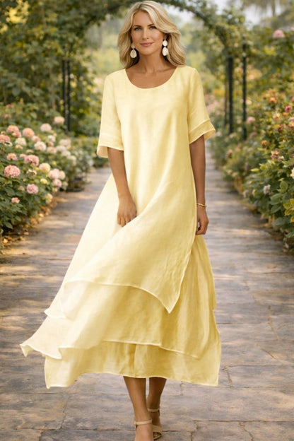 Women's Striped Midi Dress with Elegant Draped Silhouette