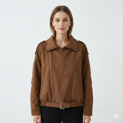 Moretti | Women's Oversized Suede Belted Jacket, Relaxed Fit, Autumn