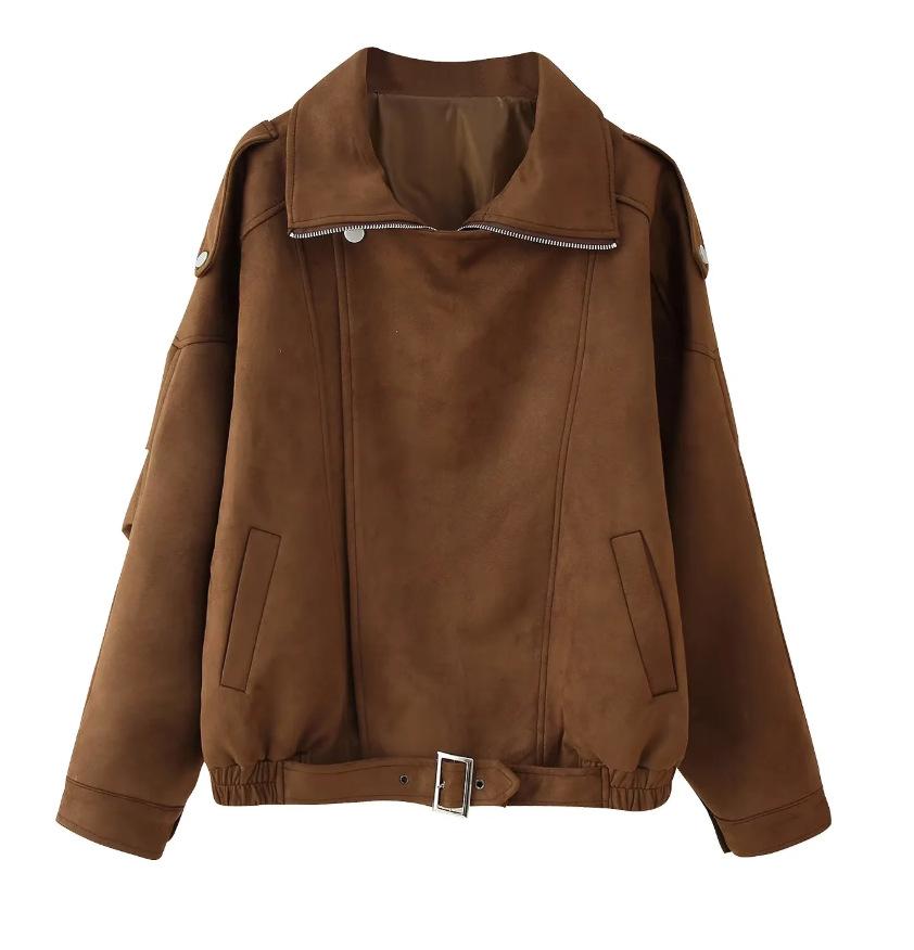 Moretti | Women's Oversized Suede Belted Jacket, Relaxed Fit, Autumn