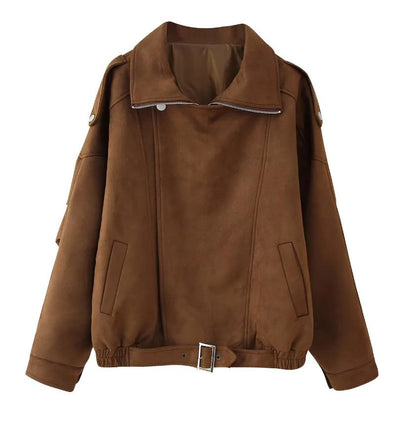 Moretti | Women's Oversized Suede Belted Jacket, Relaxed Fit, Autumn