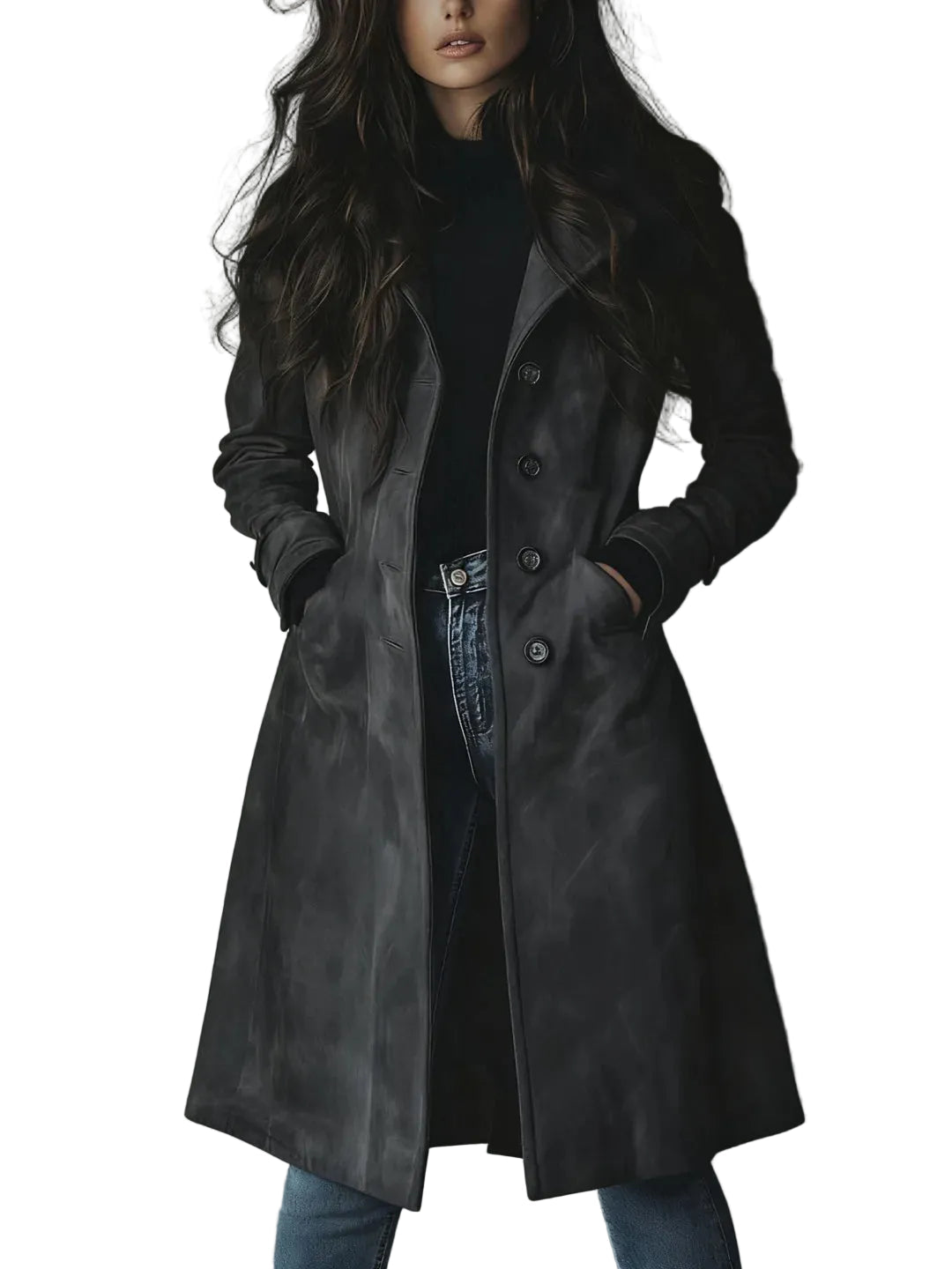Sienna | Women's Suede Longline Button Coat, Structured Silhouette, Autumn