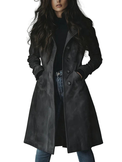 Sienna | Women's Suede Longline Button Coat, Structured Silhouette, Autumn