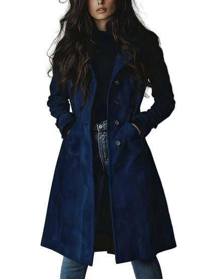 Sienna | Women's Suede Longline Button Coat, Structured Silhouette, Autumn