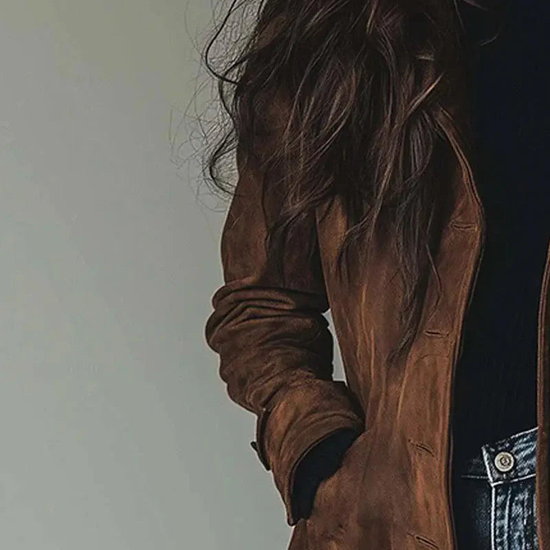 Sienna | Women's Suede Longline Button Coat, Structured Silhouette, Autumn