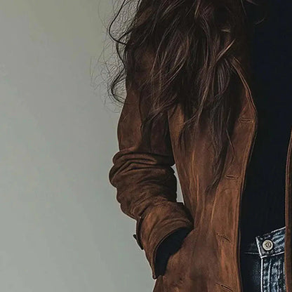 Sienna | Women's Suede Longline Button Coat, Structured Silhouette, Autumn