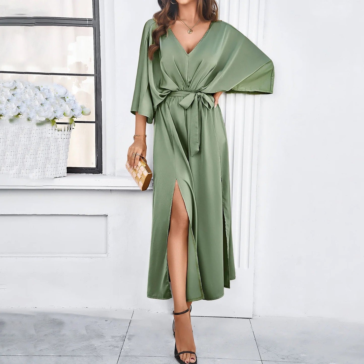Women's Summer Maxi Dress with V Neck and Loose Fit