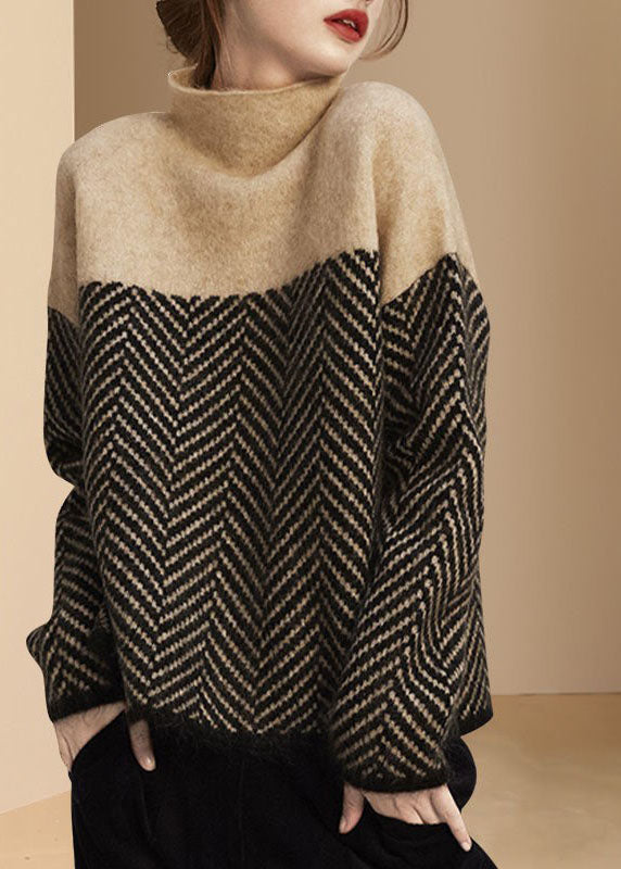 Maren | Women's Wool Blend Turtleneck Sweater, Patchwork Knit Pullover, Winter