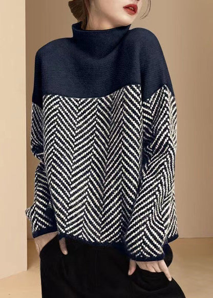 Maren | Women's Wool Blend Turtleneck Sweater, Patchwork Knit Pullover, Winter