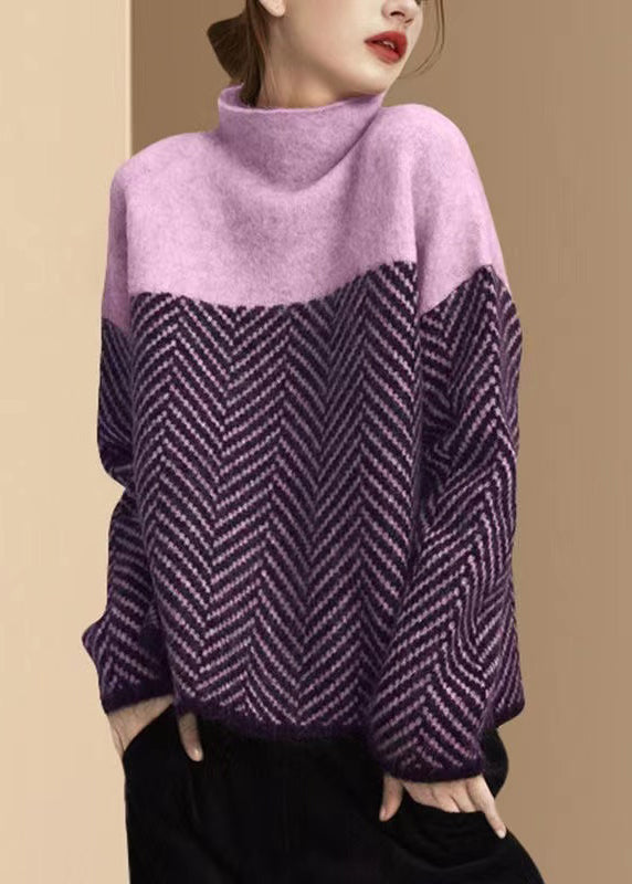 Maren | Women's Wool Blend Turtleneck Sweater, Patchwork Knit Pullover, Winter