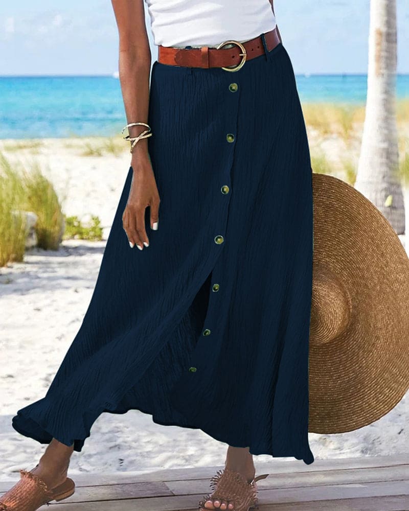 Women's A-Line Maxi Skirt in Solid Color with Elastic Waistband