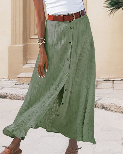 Women's A-Line Maxi Skirt in Solid Color with Elastic Waistband