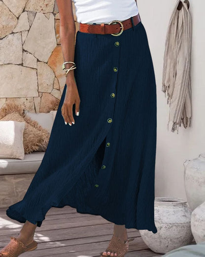 Women's A-Line Maxi Skirt in Solid Color with Elastic Waistband