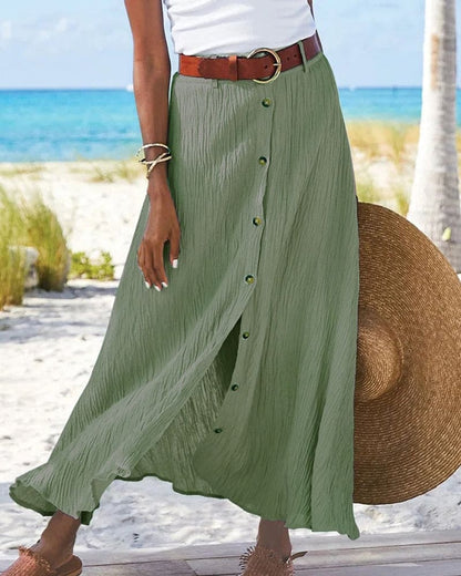 Women's A-Line Maxi Skirt in Solid Color with Elastic Waistband