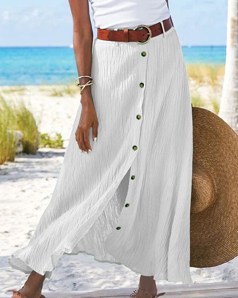 Women's A-Line Maxi Skirt in Solid Color with Elastic Waistband