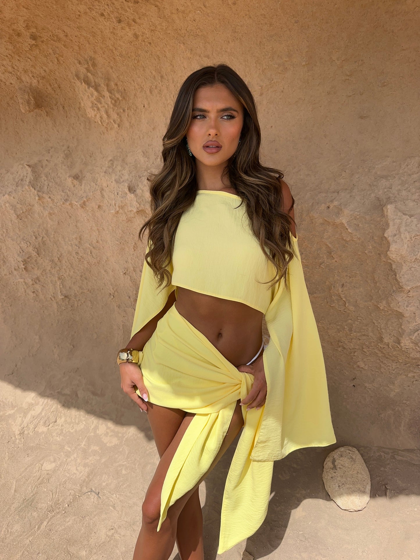 Women's Asymmetric Two-Piece Set with One Shoulder Top and Wrap Skirt