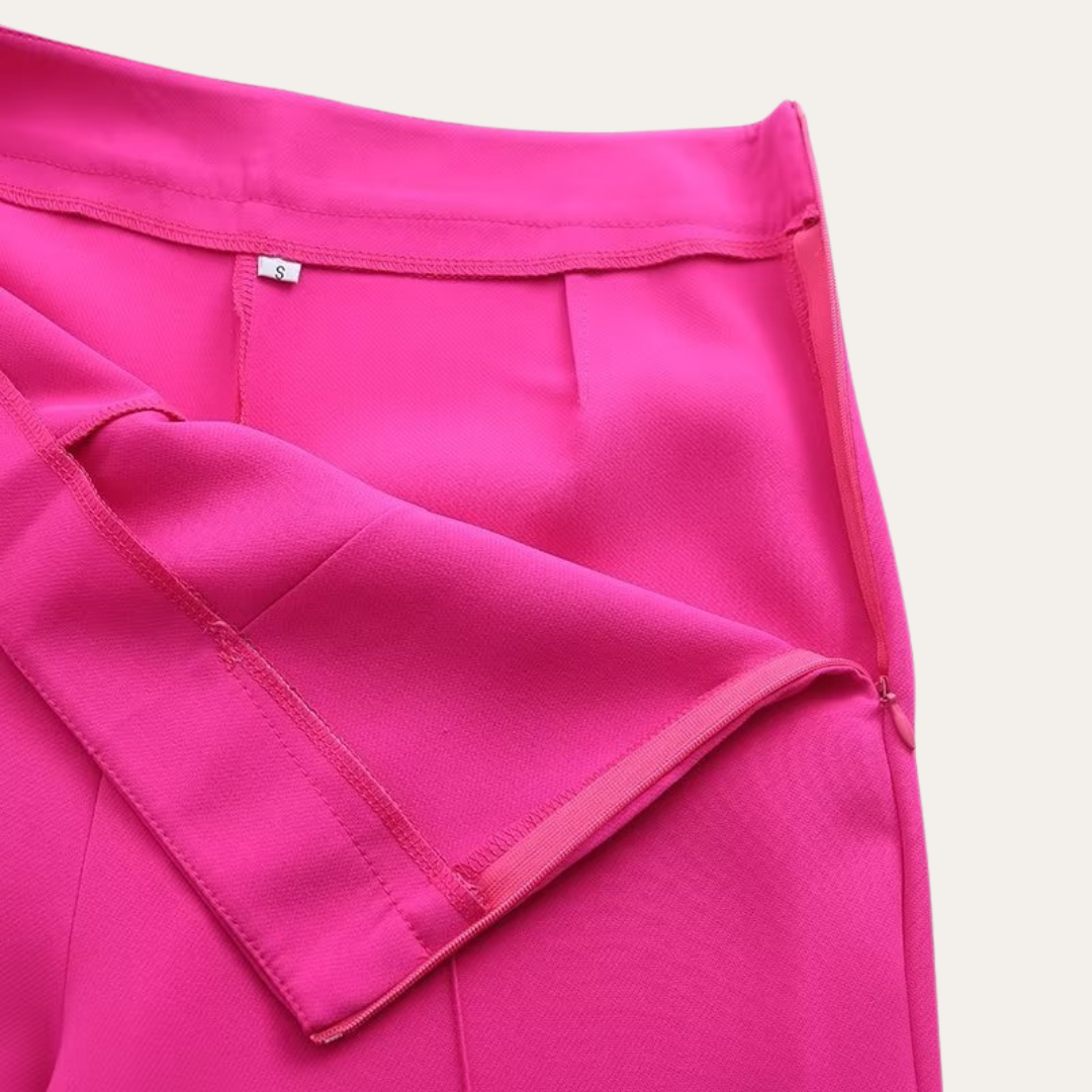 Women's Belted Blazer and Wide-Leg Trousers Set with Tie Belt