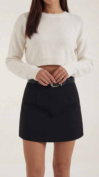 Women's Belted Faux Leather Mini Skirt