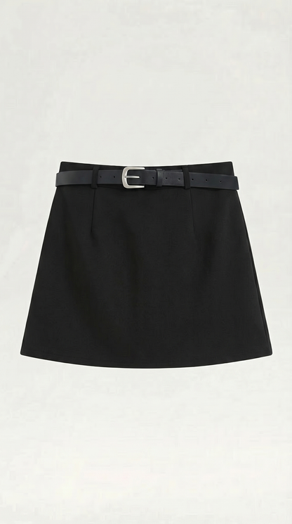 Women's Belted Faux Leather Mini Skirt