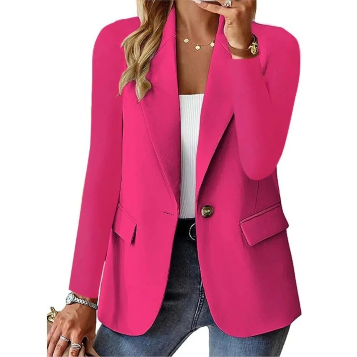 Women's Blazer Jacket with Open Front and Relaxed Fit