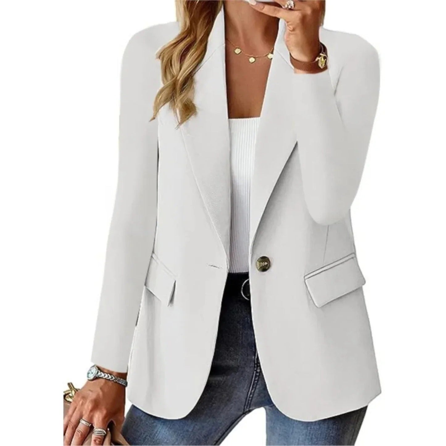 Women's Blazer Jacket with Open Front and Relaxed Fit