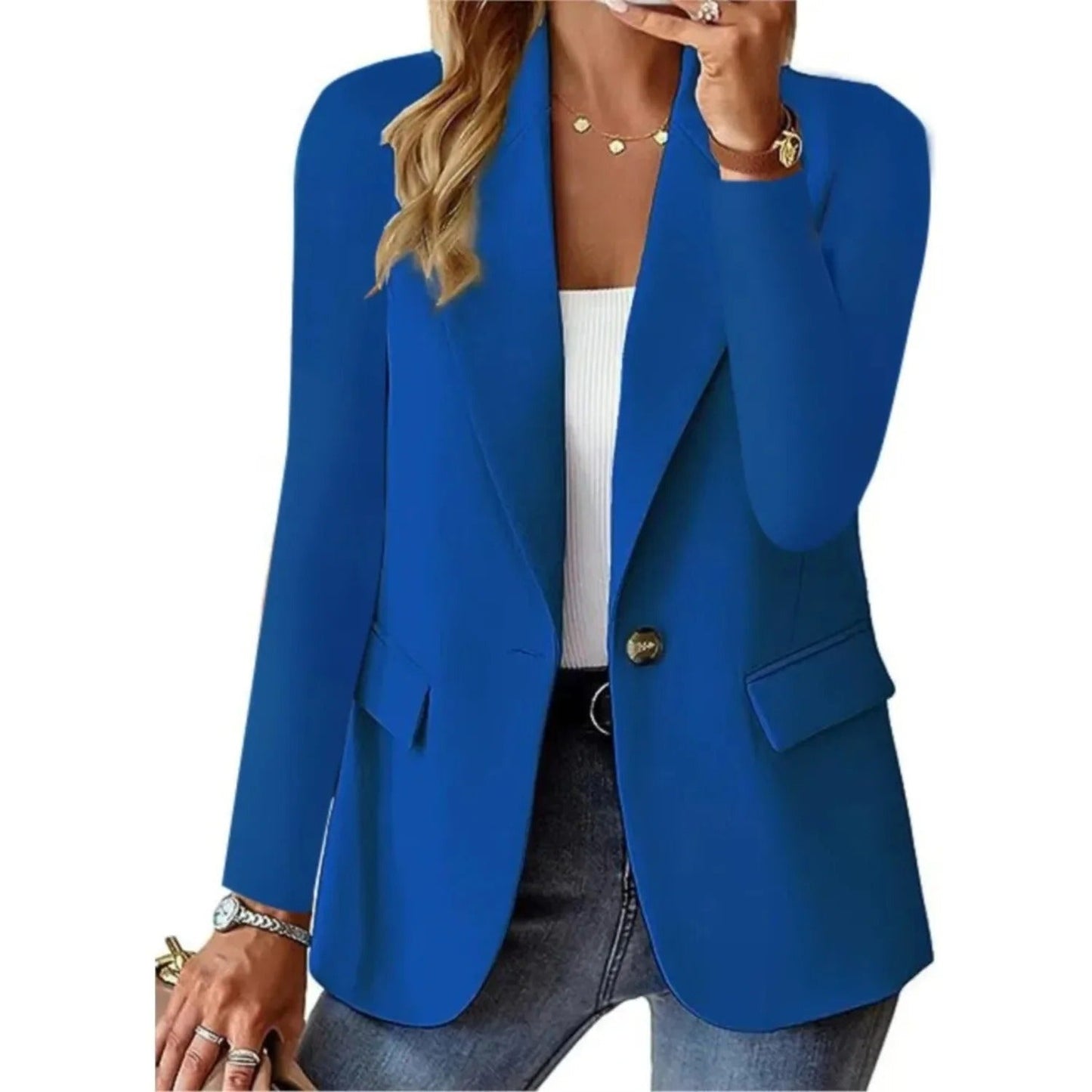 Women's Blazer Jacket with Open Front and Relaxed Fit
