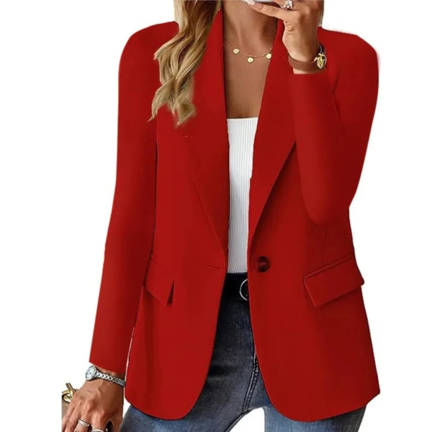Women's Blazer Jacket with Open Front and Relaxed Fit