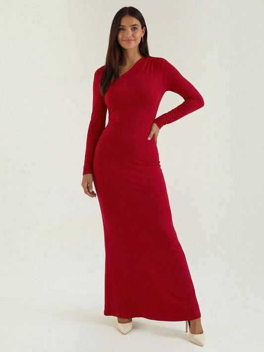 Juno | Women's Bodycon Maxi Dress with Fitted Silhouette, Summer - Red