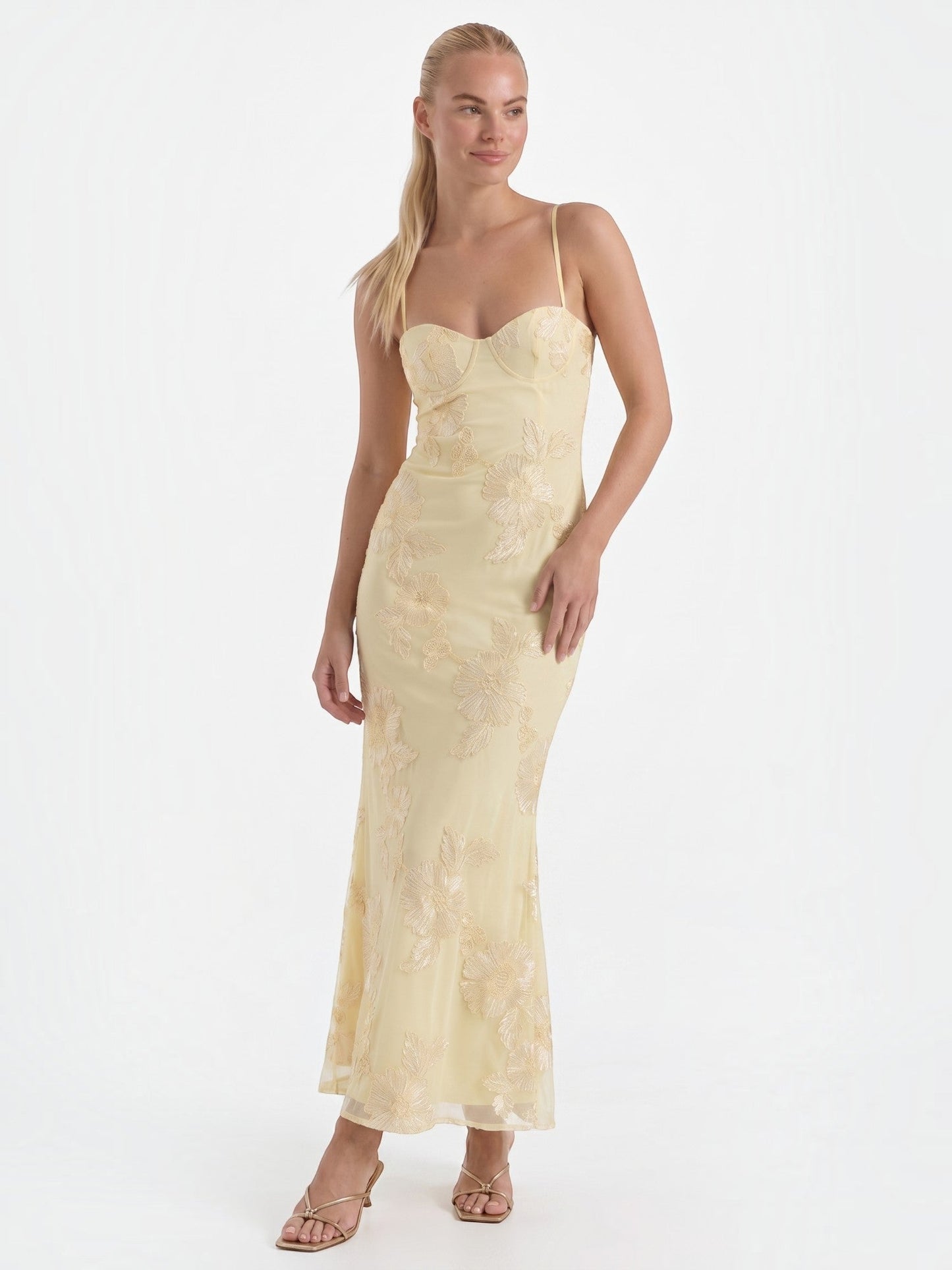 Women's Corset Maxi Evening Dress with Floral Print