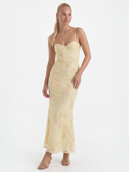 Women's Corset Maxi Evening Dress with Floral Print