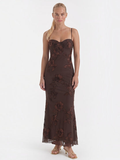 Women's Corset Maxi Evening Dress with Floral Print