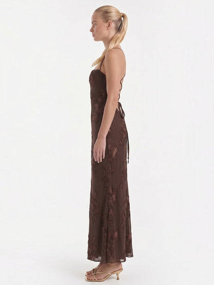 Women's Corset Maxi Evening Dress with Floral Print
