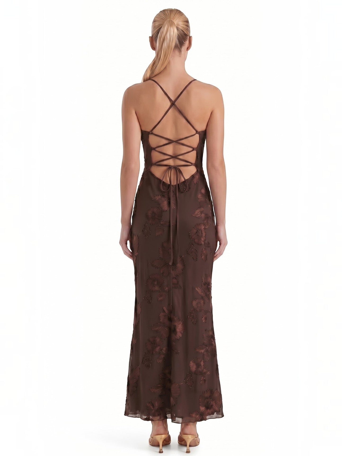 Women's Corset Maxi Evening Dress with Floral Print