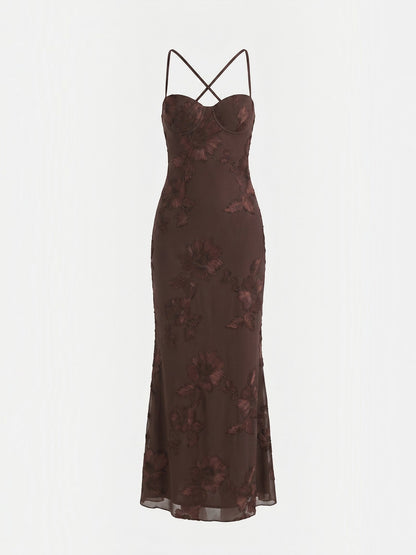 Women's Corset Maxi Evening Dress with Floral Print