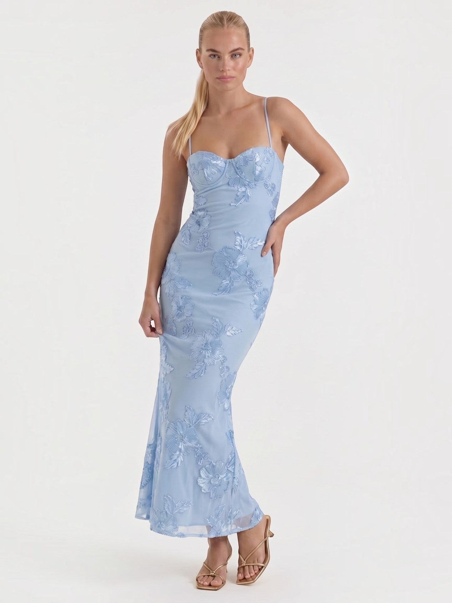 Women's Corset Maxi Evening Dress with Floral Print