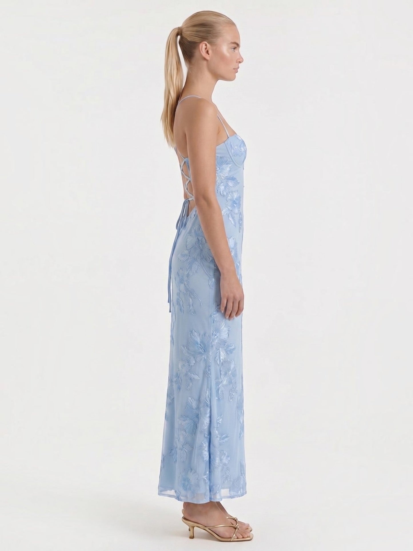 Women's Corset Maxi Evening Dress with Floral Print