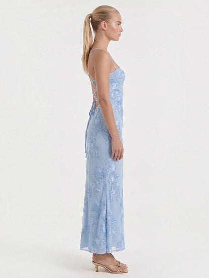 Women's Corset Maxi Evening Dress with Floral Print