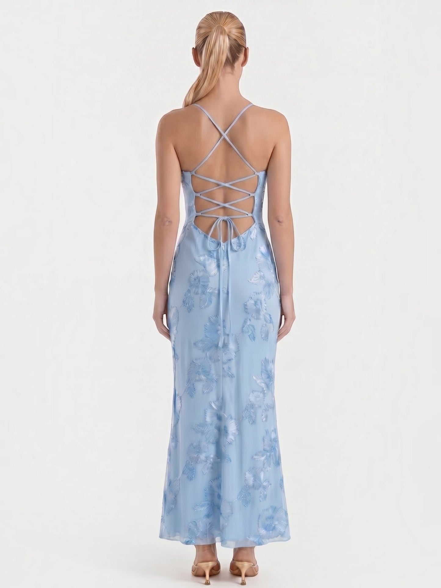 Women's Corset Maxi Evening Dress with Floral Print