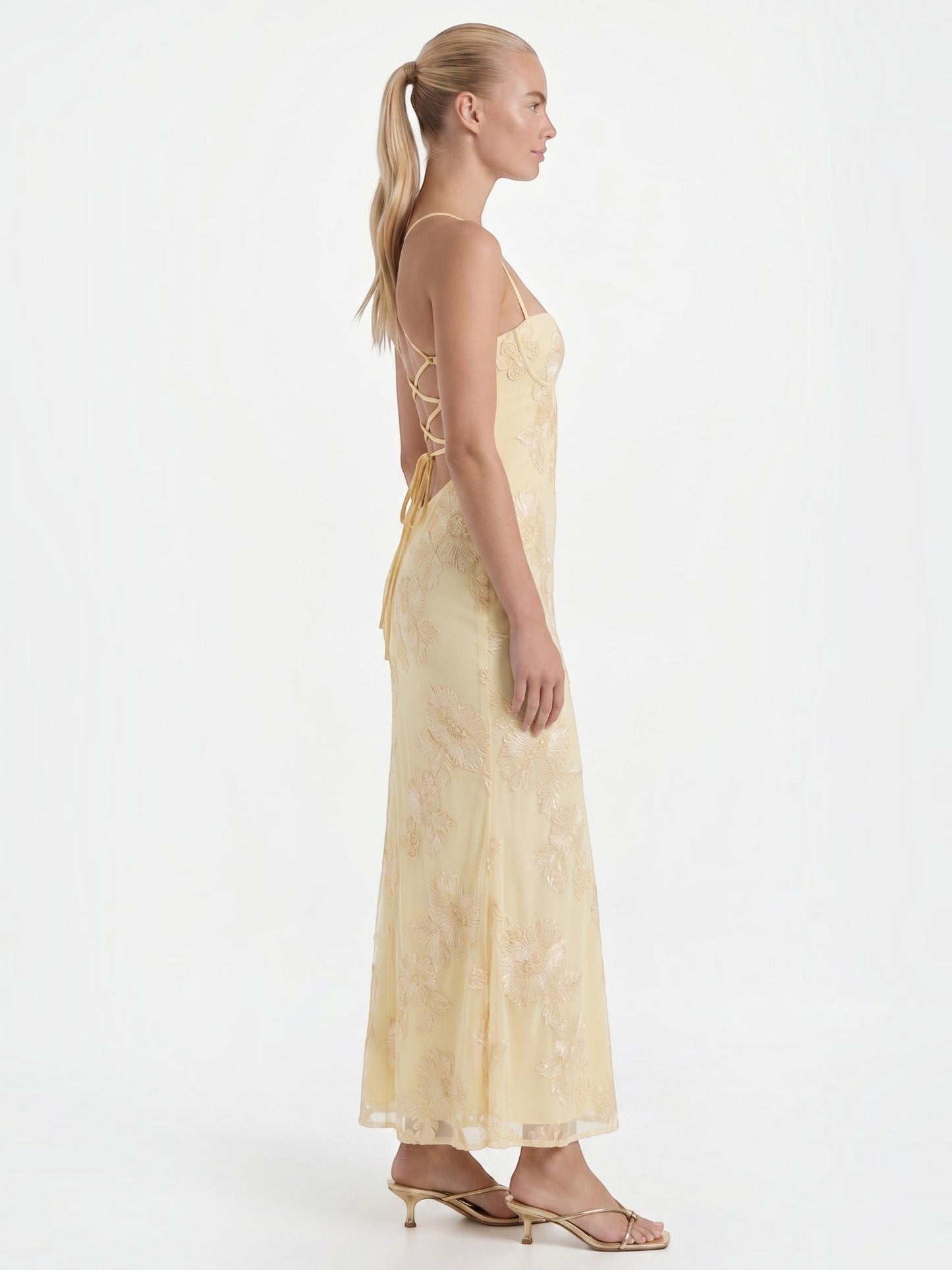 Women's Corset Maxi Evening Dress with Floral Print
