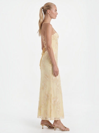 Women's Corset Maxi Evening Dress with Floral Print