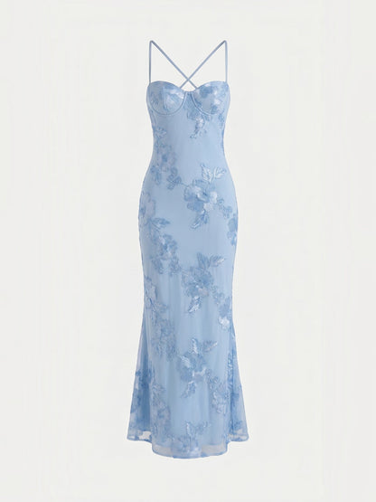 Women's Corset Maxi Evening Dress with Floral Print