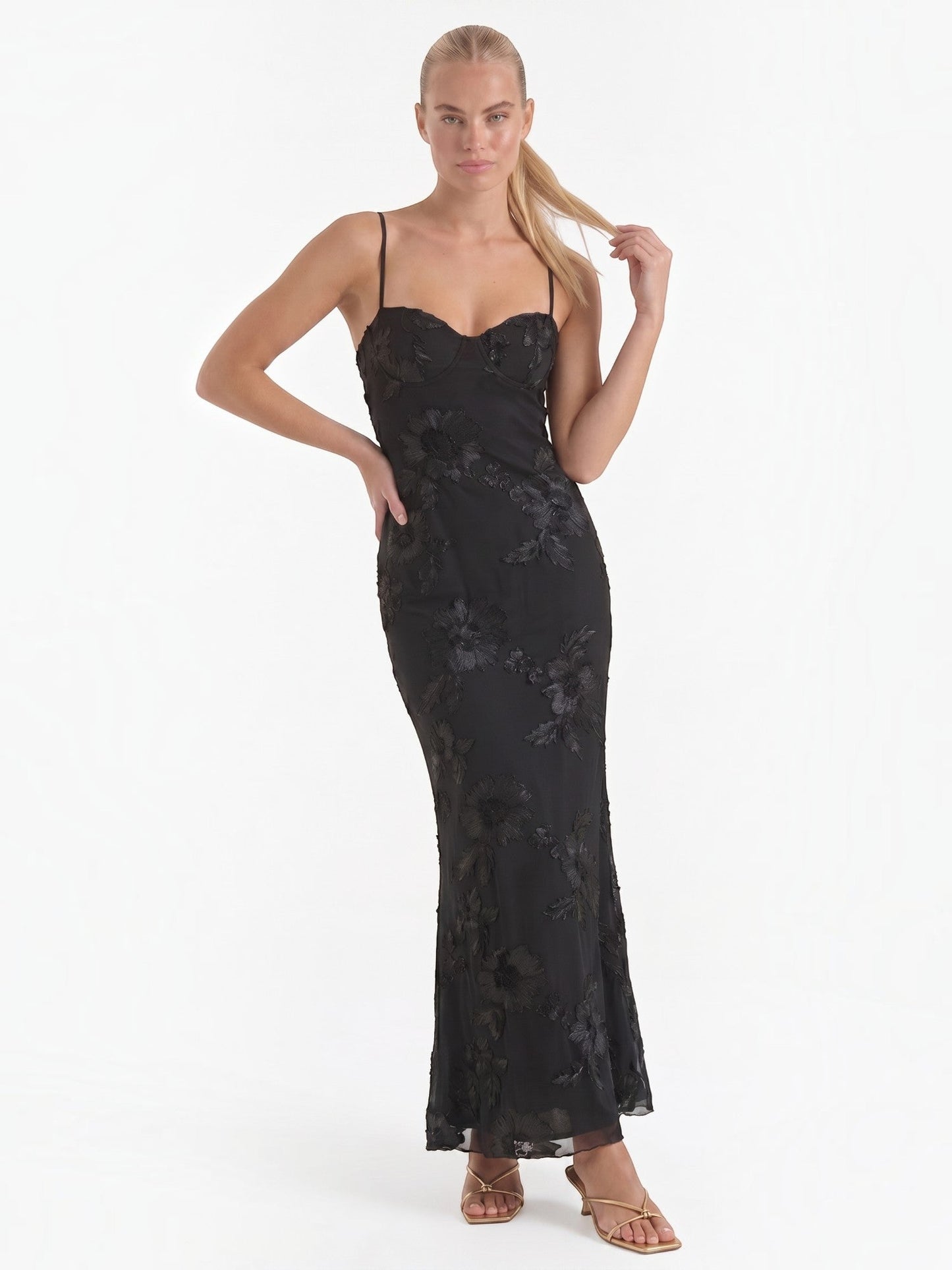 Women's Corset Maxi Evening Dress with Floral Print