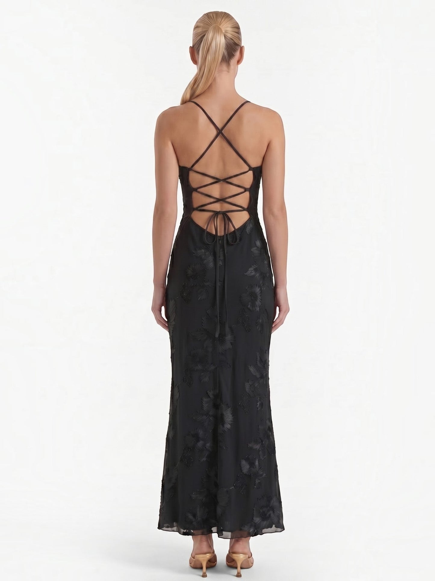 Women's Corset Maxi Evening Dress with Floral Print