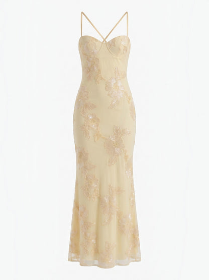 Women's Corset Maxi Evening Dress with Floral Print