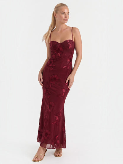 Women's Corset Maxi Evening Dress with Floral Print