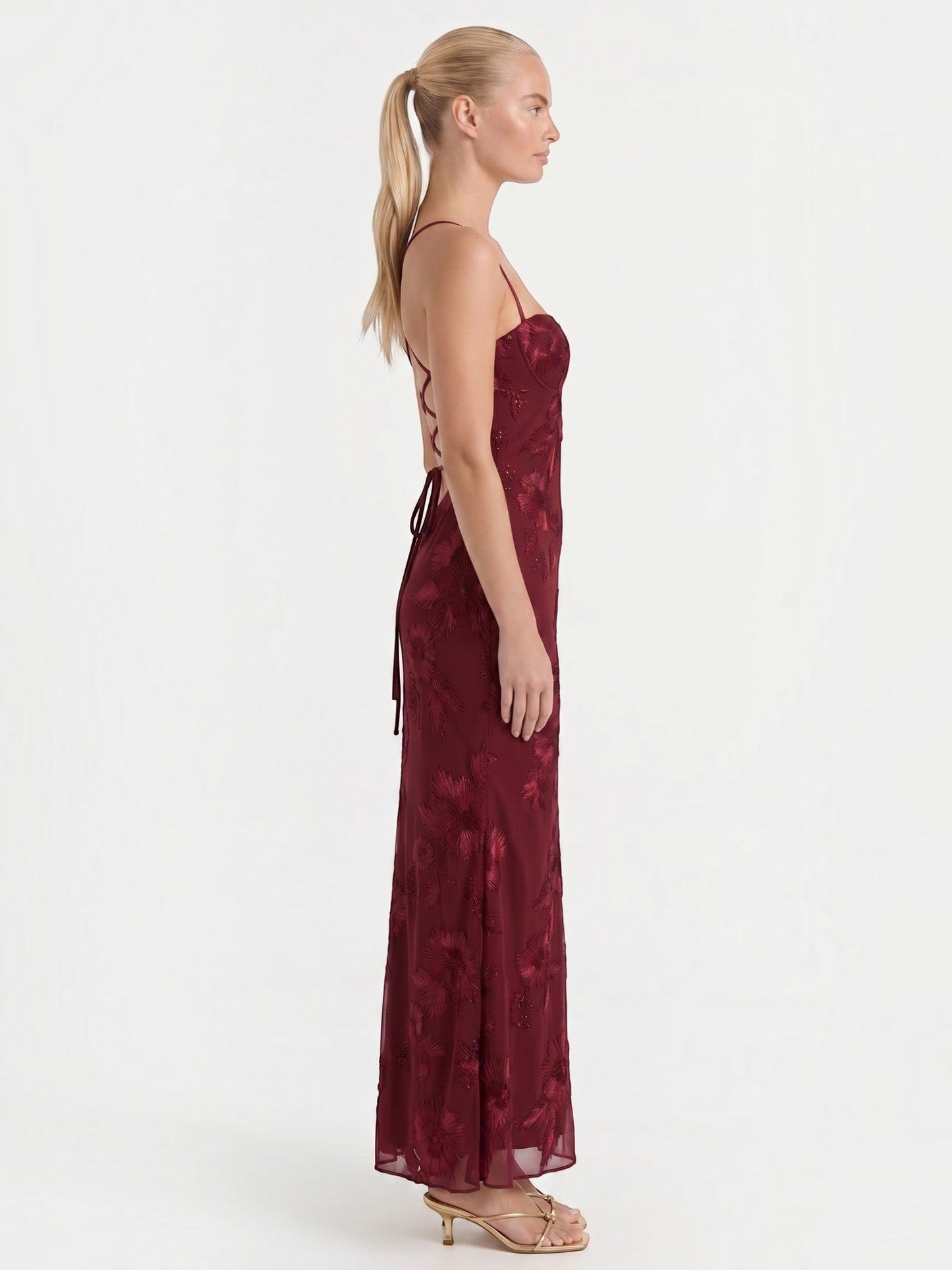 Women's Corset Maxi Evening Dress with Floral Print