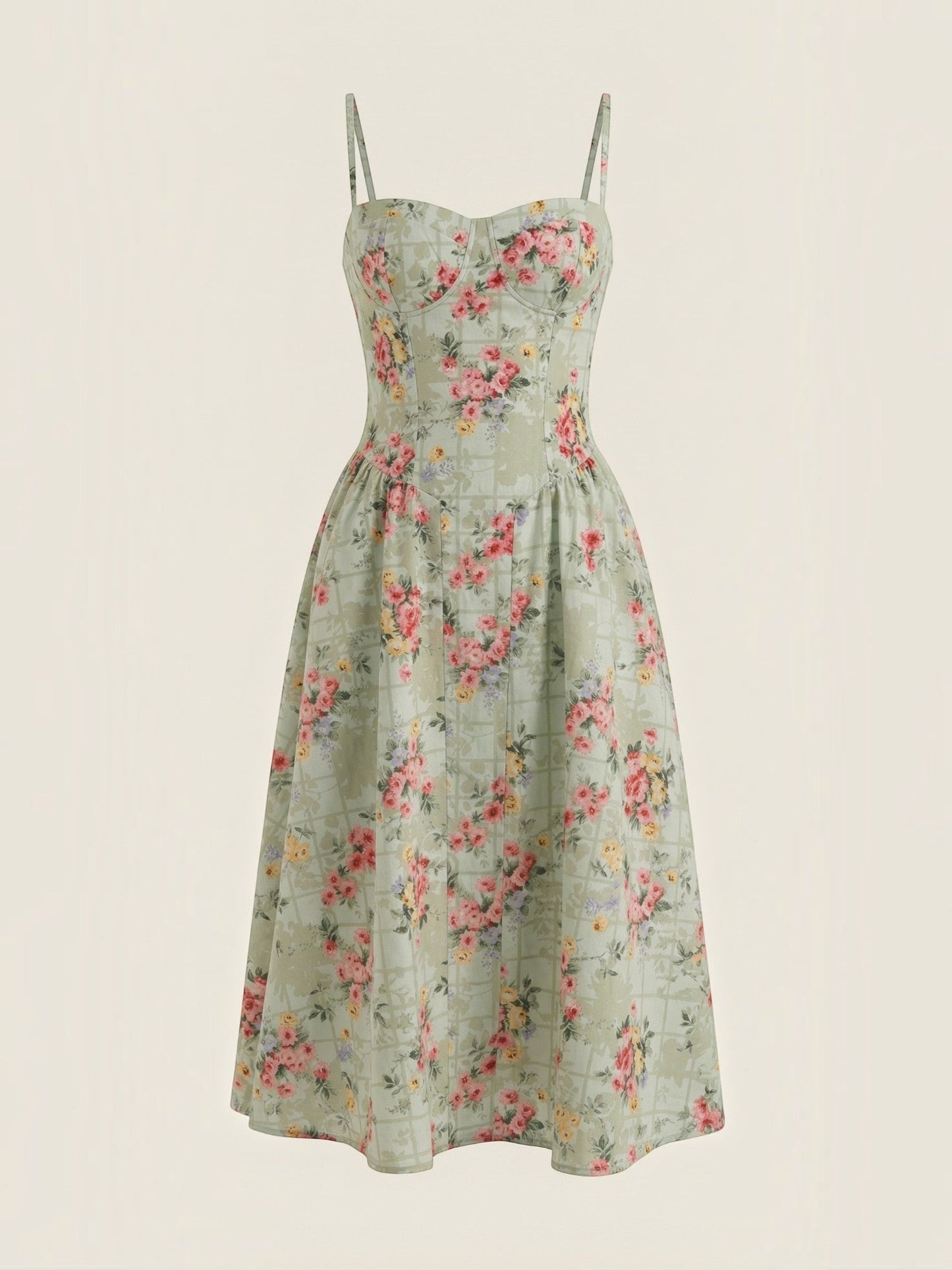 Women's Corset Midi Dress with Structured Bodice and Flowing Skirt